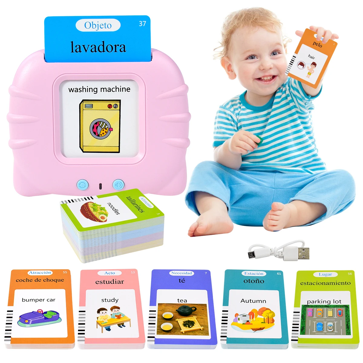 Kids Educational Games Learn English - Electronic Spanish Cognitive Cards,Kids Talking Flash